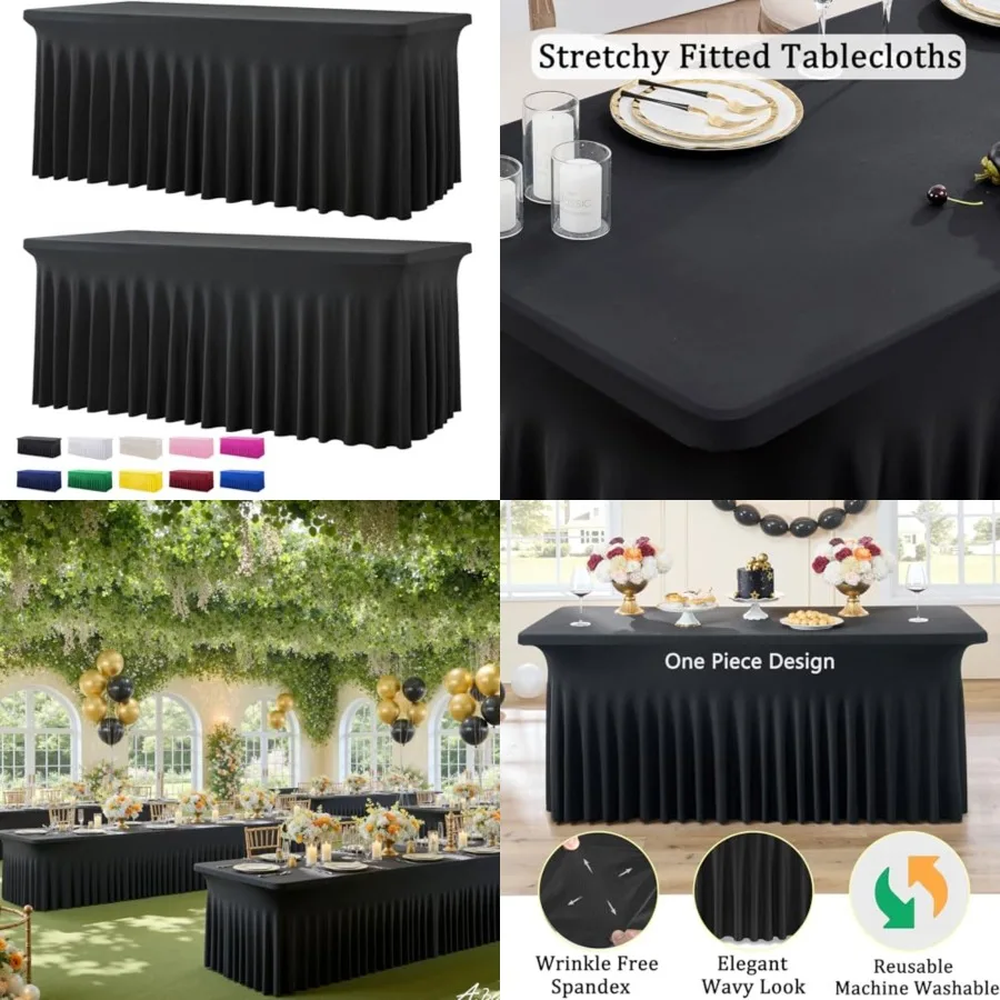 

2 Pack Spandex Table Covers for 6 Feet Rectangle Tables, Wrinkle Free Fitted Tablecloths 6Feet Stretch Table Clothes with Skirt