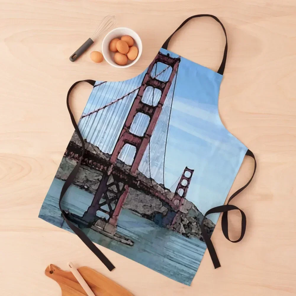 

Golden Gate Bridge Photo Watercolor effect Apron Bib For Kitchen Costume Waiter Apron