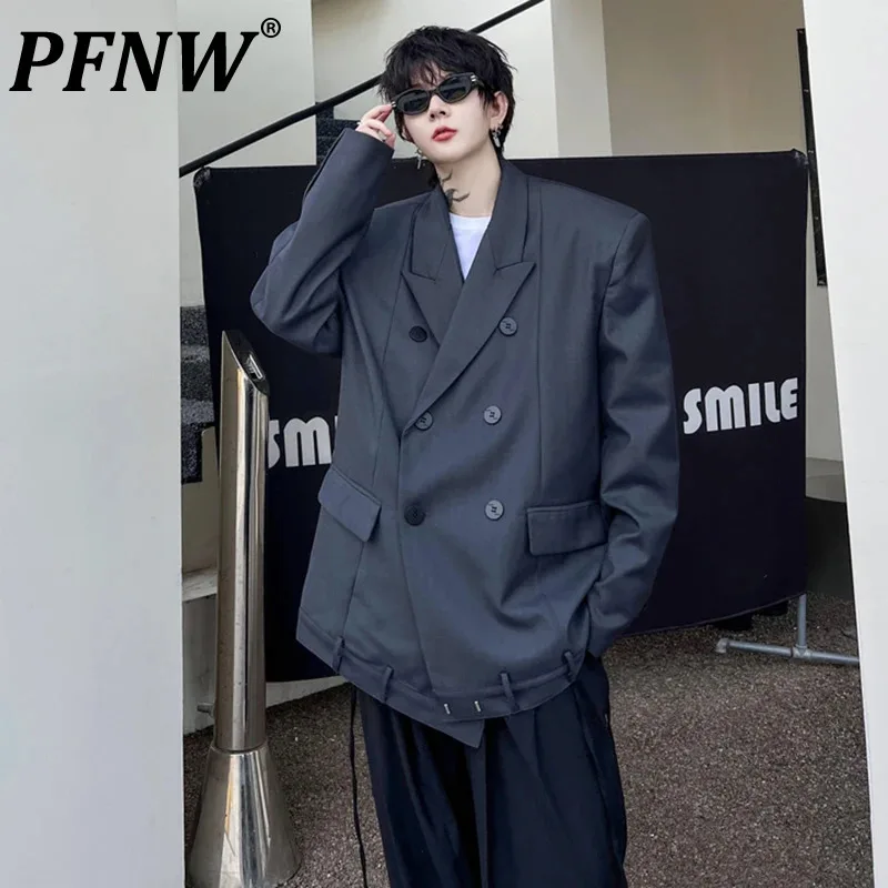 

PFNW Men's Blazers Autumn Double Breasted Loose Suit Coat Korean Style Fashion Jackets 2024 Chic Niche Design Top 9C1824