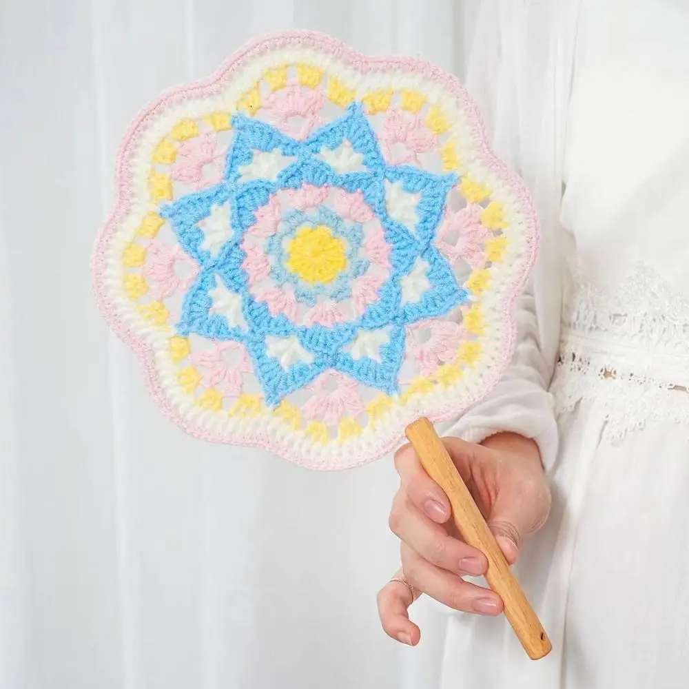Chinese Style Yarn Crocheted Antique Style Fan Classical Handmade Hand Cranked Fan Vintage Portable Weaving Fun Wedding