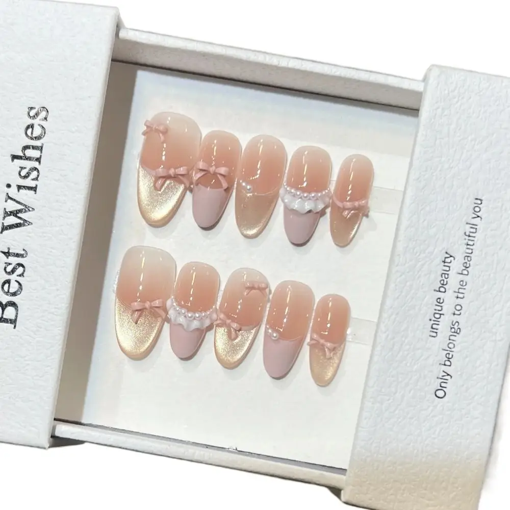 10 pçs novo arco decoração unhas falsas wearable reutilizável gel adesivos de unhas gradiente manicure artesanal