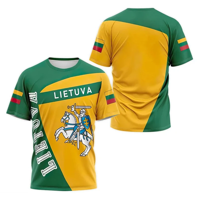 Lithuania flag T-shirt 3D Printing Breathable Men's Sports Short-sleeved Tops Street Wear Men and Women Casual Oversized Tees