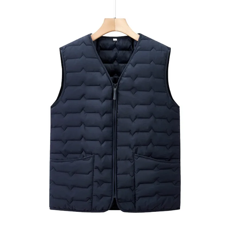 Men V Neck Lightweight Padded Vest Zip Up Sleeveless Inner Waistcoat Quilted Warm Liner Gilet With Pockets Under Coat Layering