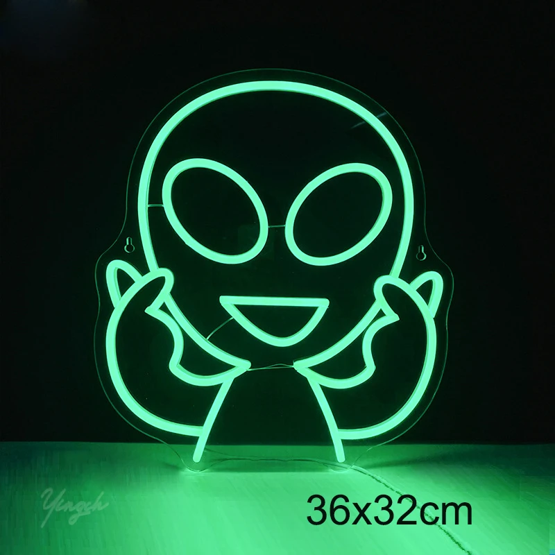 LED Alien Neon Signs Aircraft UFO Decoration Lamp with Dimmer Wall Art Decor Night Light Game Room Shop Store Bar Party Gift