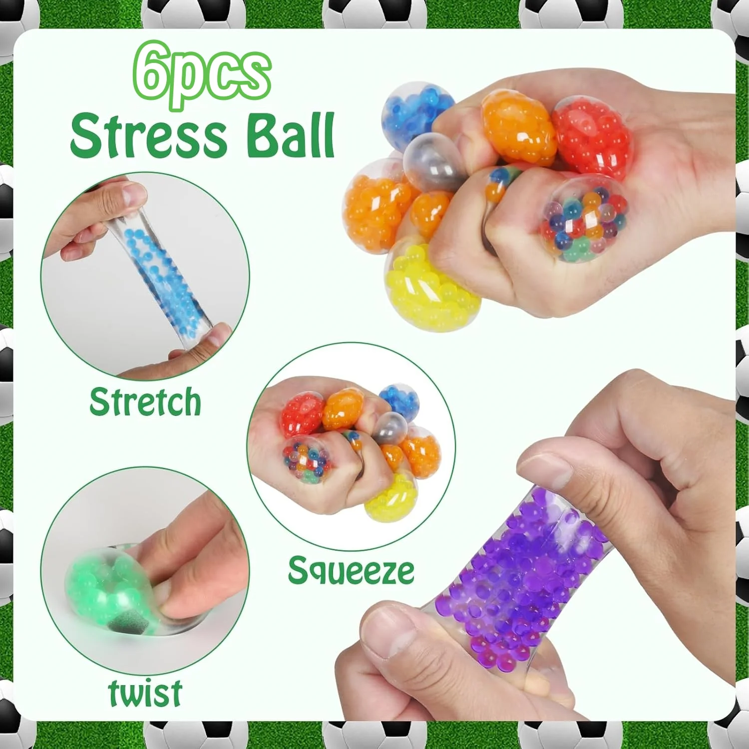 6Pcs Soccer Squishy Ball for Kids Adults Mini Stress Balls Anti-Anxiety and Fidget Balls to Relax, Birthday Gifts Bag Stuffers