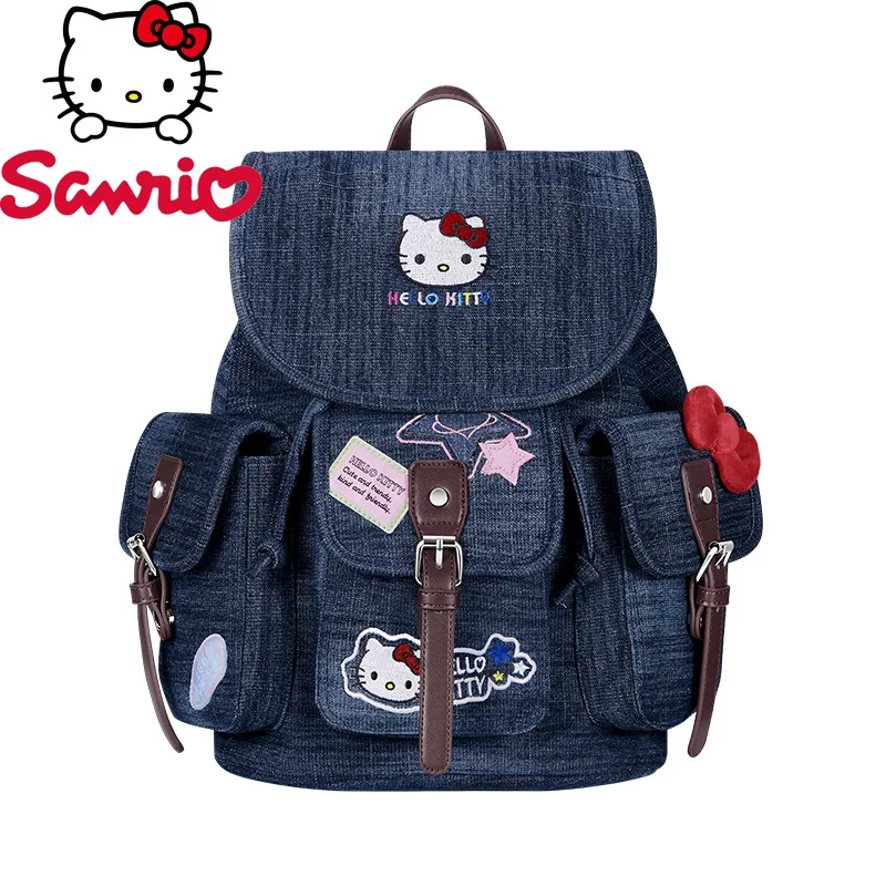 

New Denim Backpack Fashionable High Quality Women's Drawstring Backpack Cartoon Versatile Large Capacity Girls Storage Backpack
