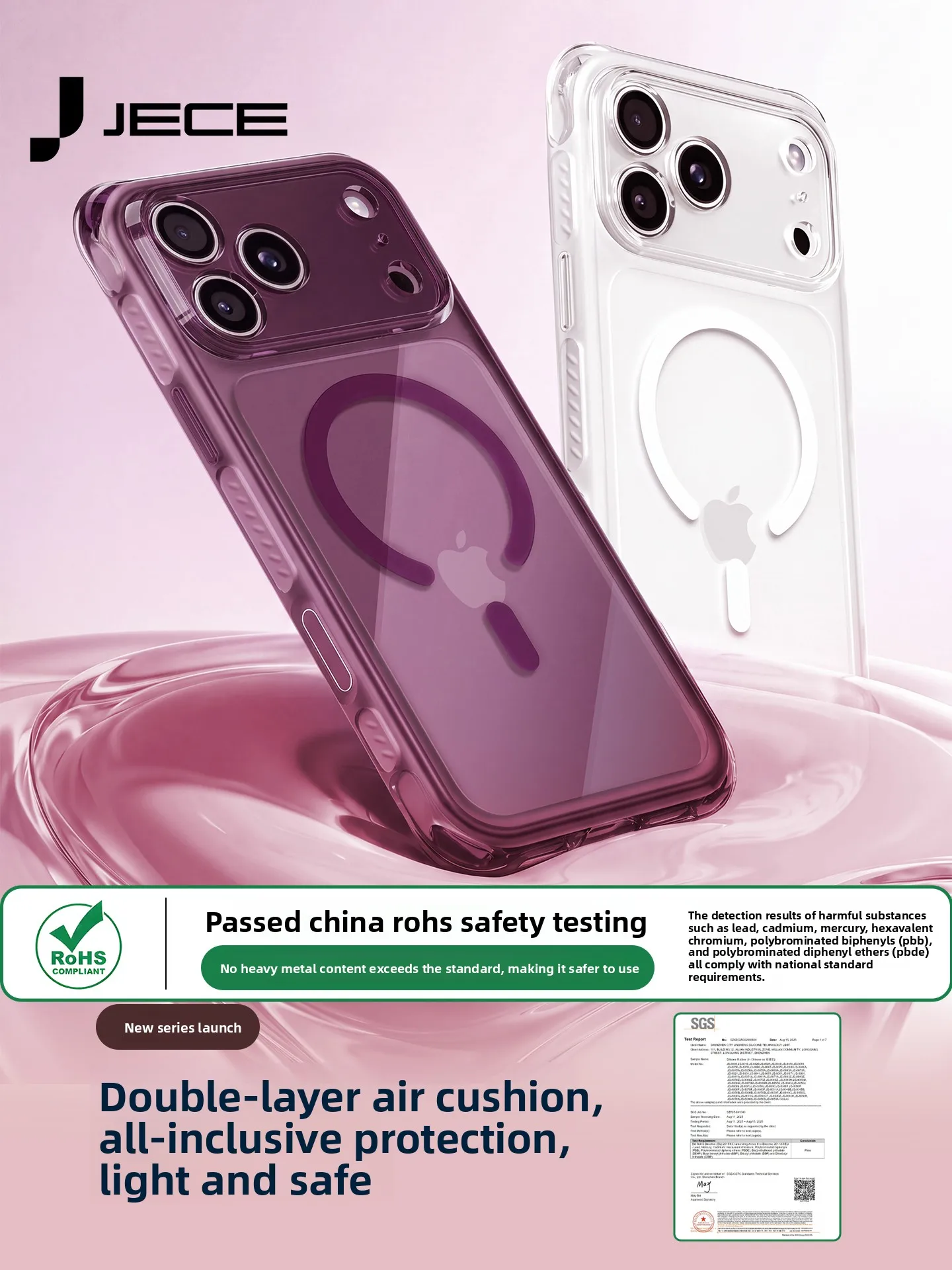 Jece Transparent Magnetic Phone Case for iPhone17 18 Pro Max 17/18Pro Case 4 Corners Double-layer Air Cushion Doubled Anti-fall