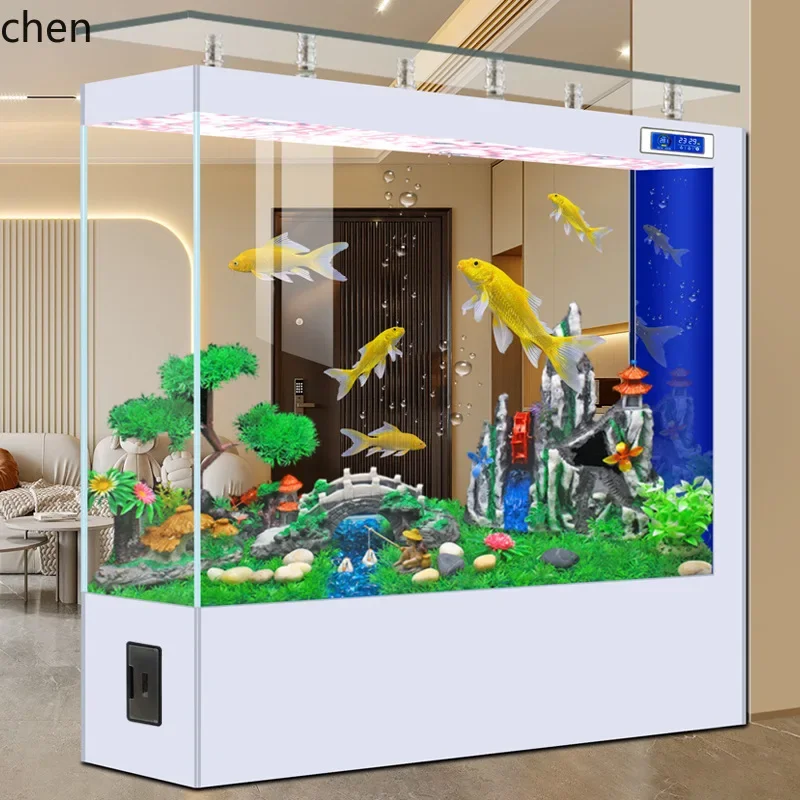 

YFY New Square Bar Counter Tank Gold Crystal Ultra White Glass Large Living Room Home Fish Tank Aquarium