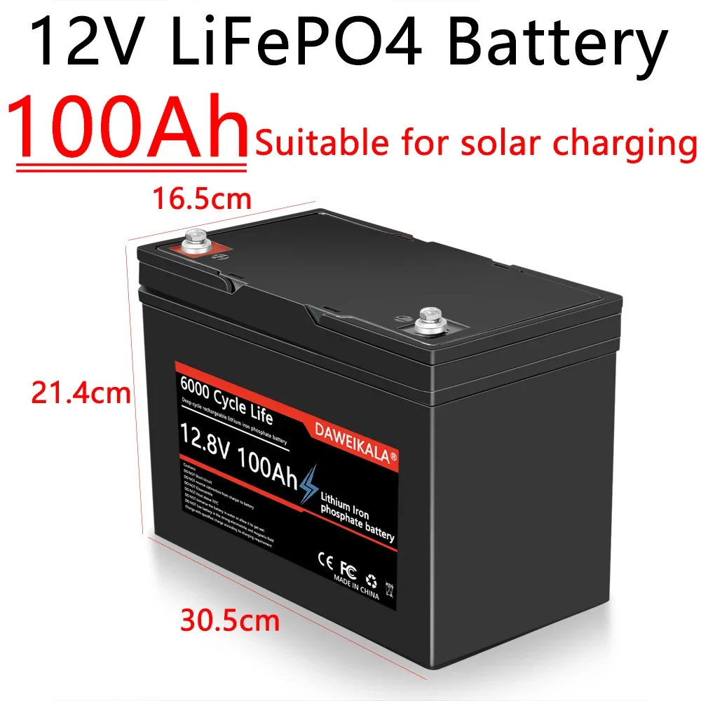 12V 100Ah LiFePO4 Battery Real Capacity Built-in BMS Lithium Iron Phosphate Rechargeable Battery for UPS, Kids Toys,Fish Finder