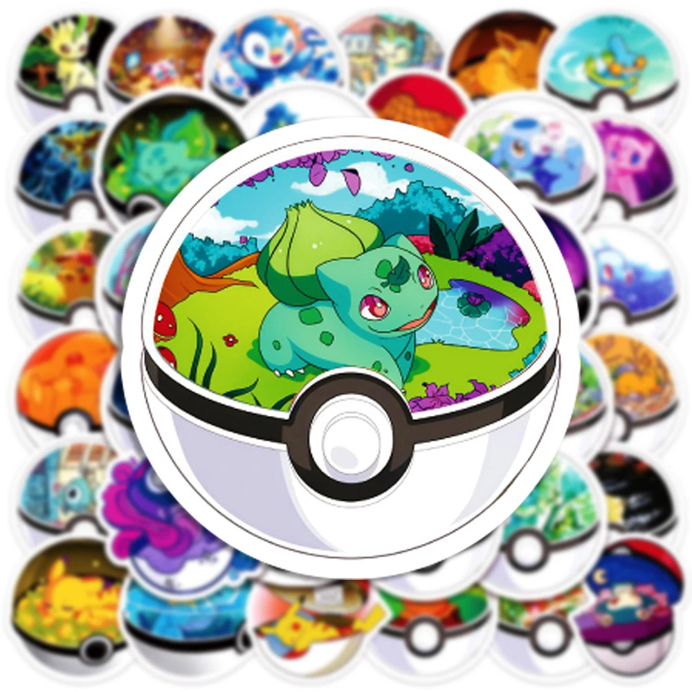 10/30/50pcs Cartoon Pikachu Pokemon Stickers Cute Poke Ball Anime Decals Waterproof DIY Phone Bike Laptop Reward Sticker Toys