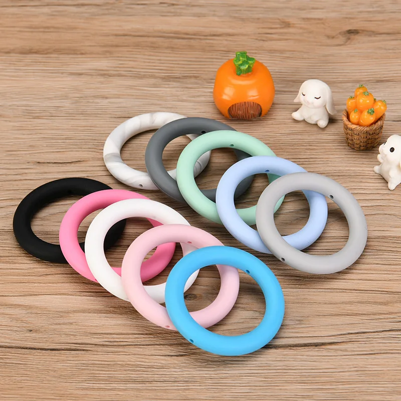 

10pcs Baby Silicone Ring 65mm Silicone Teether Beads Food Grade Nursing Toys DIY Pacifier Chain Necklace Jewelry Accessorios