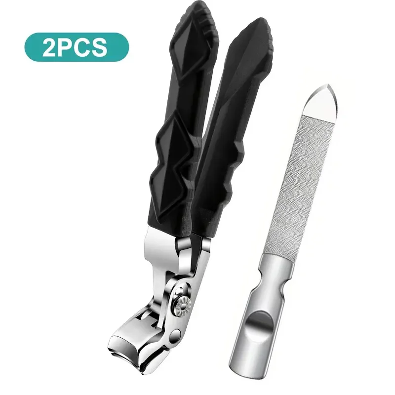 

2pcs Heavy-Duty Thick Nail Clippers with V-Shaped Stainless Steel Nail File Set for Seniors Diabetics Ideal Thick Fingernails