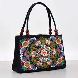 Elegante borsa ricamata floreale, borsa in tela con cerniera alla moda, borse alla moda da donna