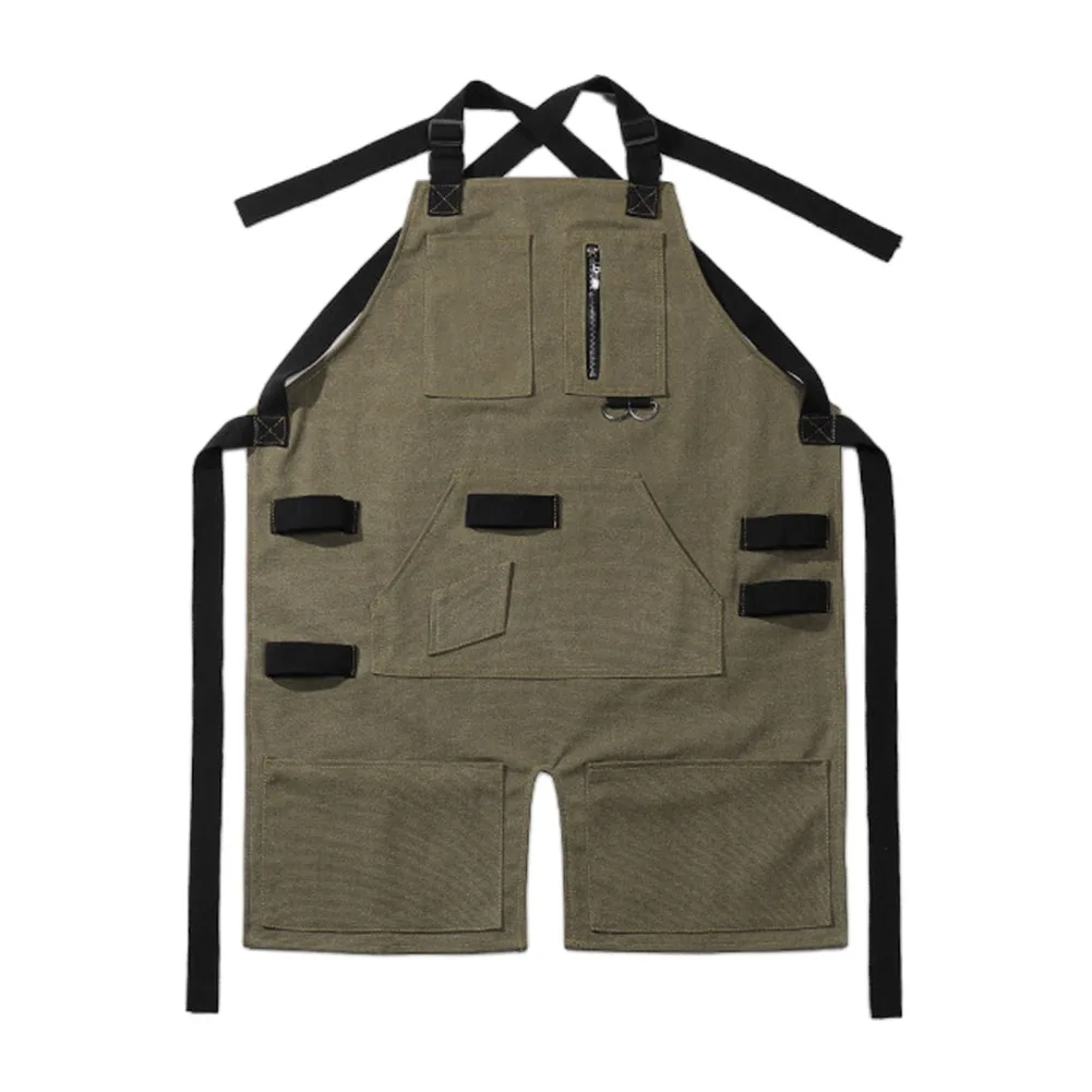 /Heavy /Duty /Canvas Bib Apron With 3 Pockets Adjustable For Cross Back Straps Brass Buckles For Camping BBQ Cooking Woodworking