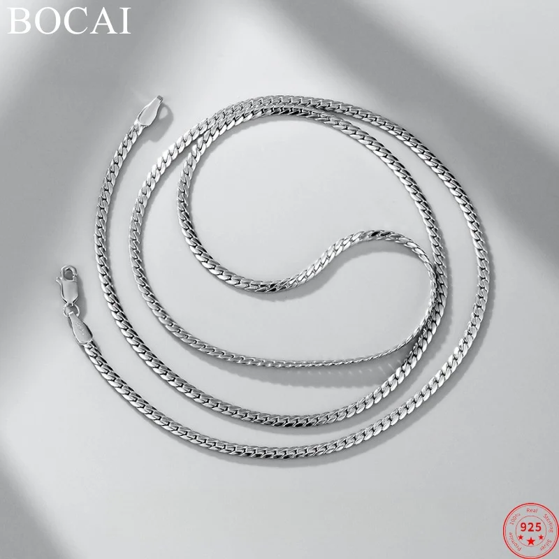 

BOCAI S925 Sterling Silver Necklace for Women Men New Fashion Cuban Link Chain 3mm Horsewhip-chain Punk Jewelry Free Shipping