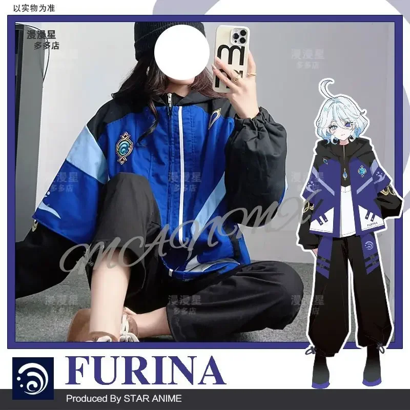 Anime Game Genshin Impact Furina Cosplay Cosutme Spring Autumn Coat Fashion Loose Hoodeis Long Pants