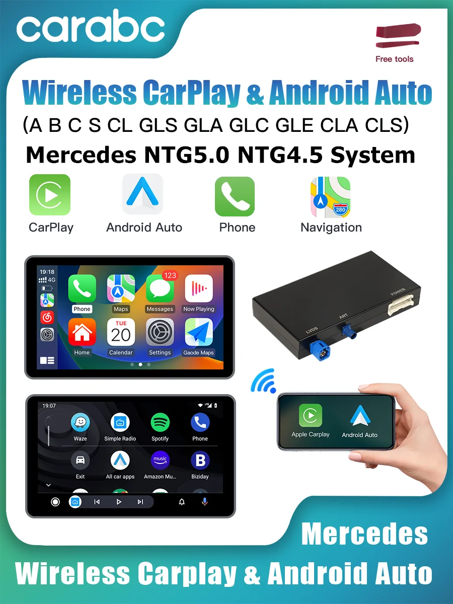 CARABC Draadloze CarPlay Android Auto Voor Mercedes NTG5.0 NTG4.5 ABC CL S CLA CLS KLASSE GLA GLS GLC GLE V250 V260 Sprinter - afbeelding 2