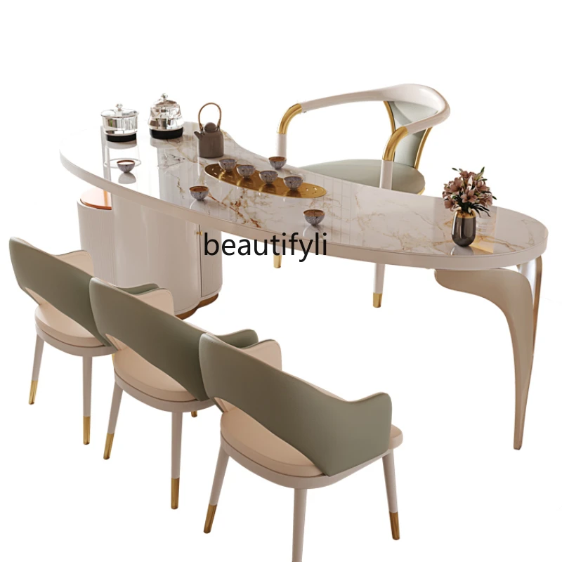 

LBX Stone Plate Table-Chair Set Modern Minimalist Tea Table Home Balcony Kettle Integrated Office