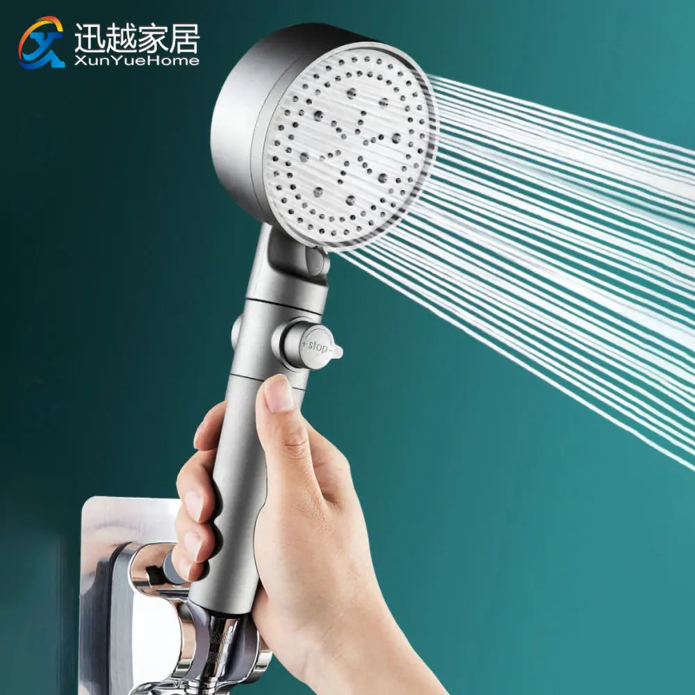 Shower Head Water Saving 5 Model Adjustment High Pressure Gray ABS Stand One-key Stop With Filter Faucet Bathroom Accessories