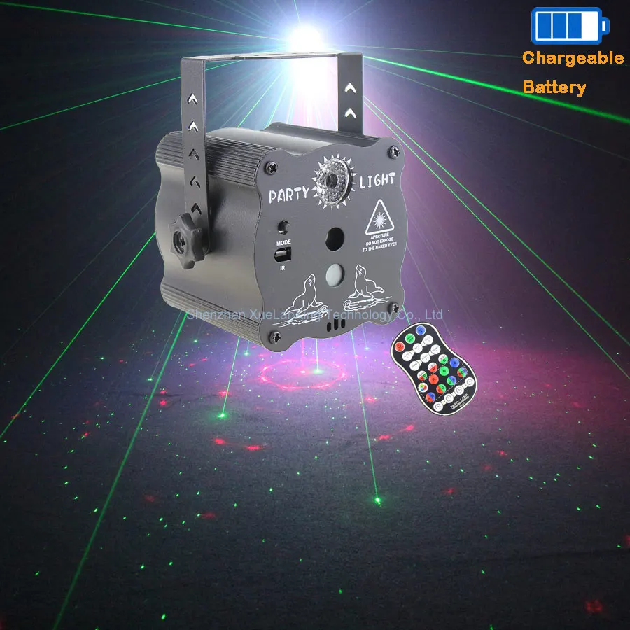 

Rechargeable Battery R&G Laser 60 Patterns DJ Party Light Disco Projector RGB LED Bar Dance Birthday KTV Stage Effect Lamp F4N15