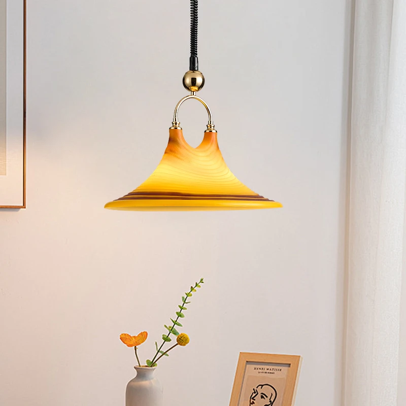 Restaurant Horn Lift Living Room Bedroom Colorful Pendant Light Painting Creative Island Bar Art Retractable Line Pendant Light