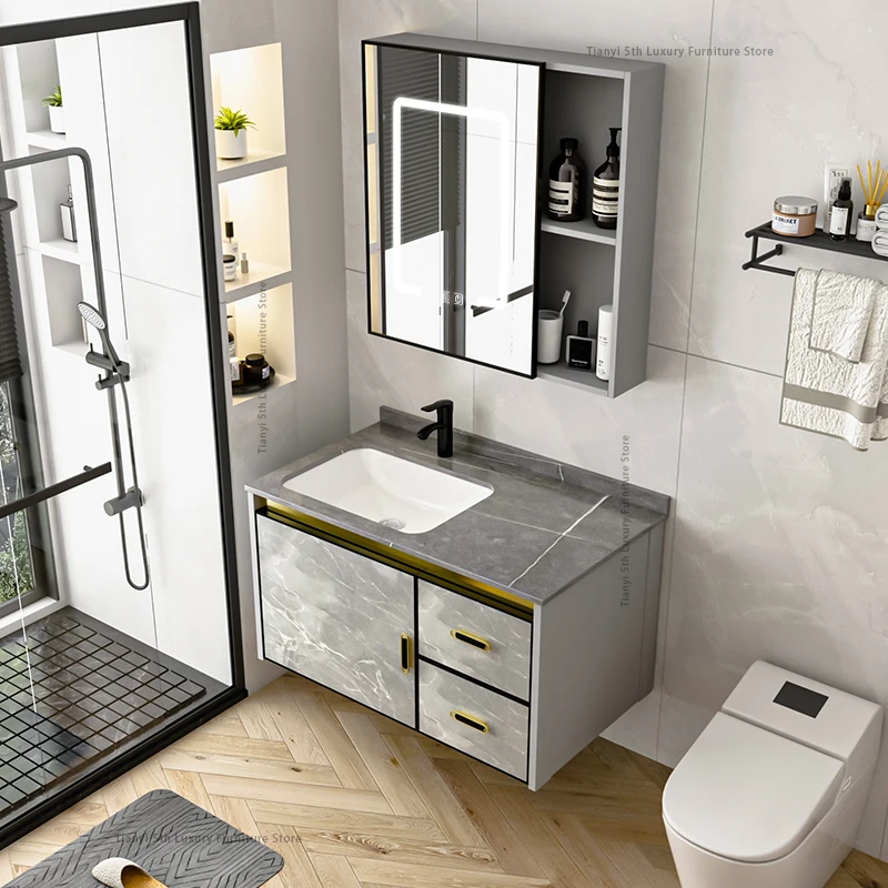 Simple Originality Bathroom Mirror Cabinet Combo Nordic Storage Aluminium Alloy Bathroom Cabinet Furniture Arredo Bagno FYBC