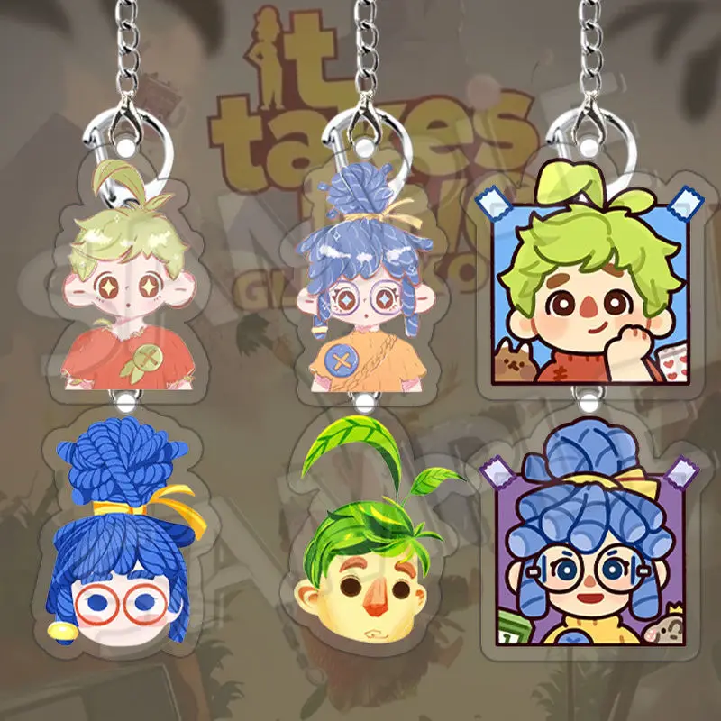 It Takes Two Game Anime KeyChain Cody and Xiaomei Men Key Chain for Women Q Version Cartoon Figure Acrylic Keyring Pendant Gift