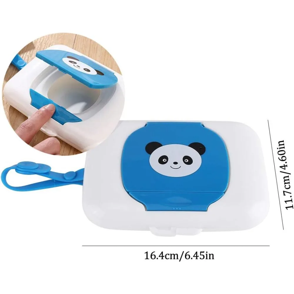 Wet Wipe Dispenser Case PP Portable Panda Design Baby Wipe Pouch Flip Lid Tissue Box with Strap for Stroller Diaper Bag Nursery