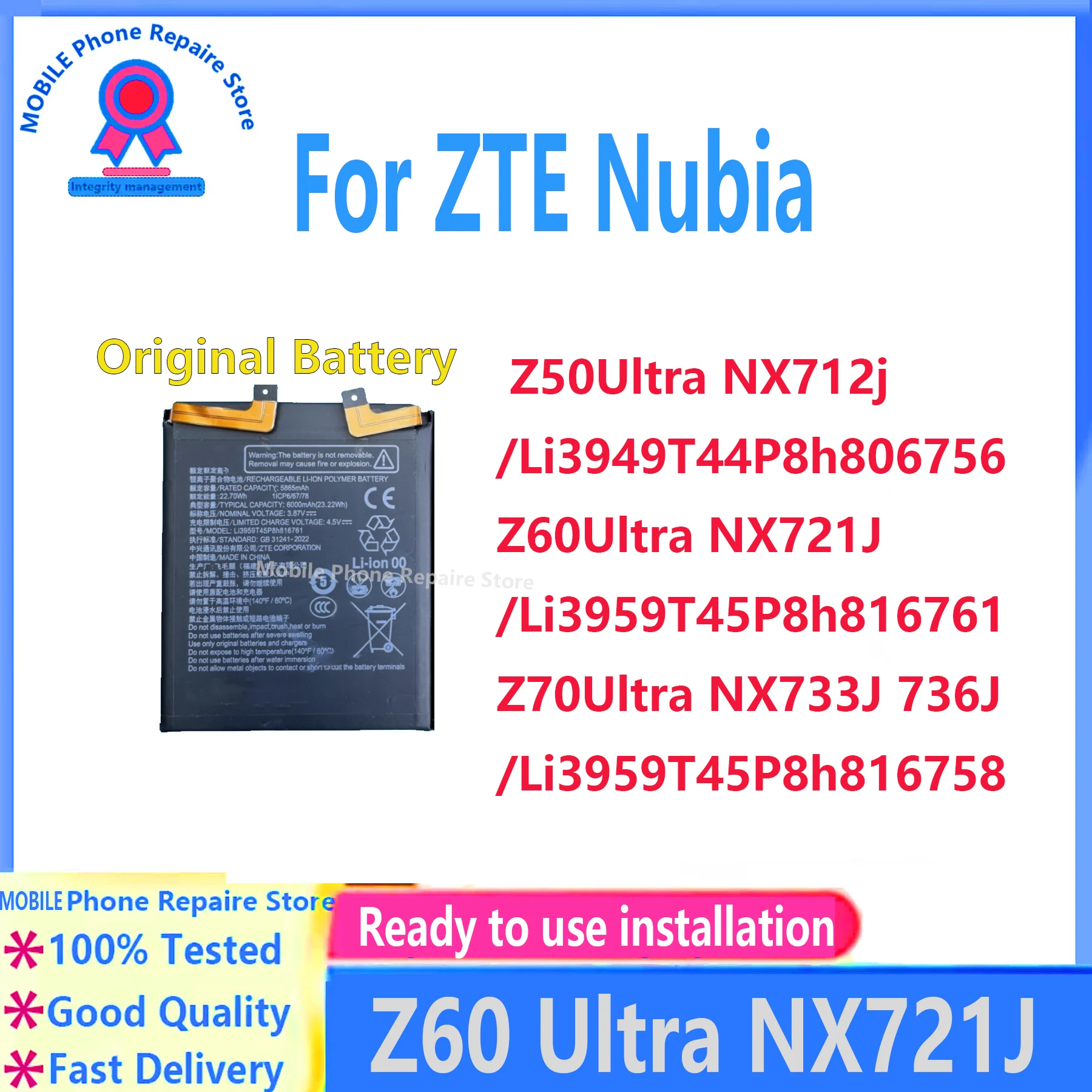 

Original ForZTE Nubia Z60 Ultra Z50 Ultra Z70 Ultra Battery - High-Quality Replacement Power Source for Electronics