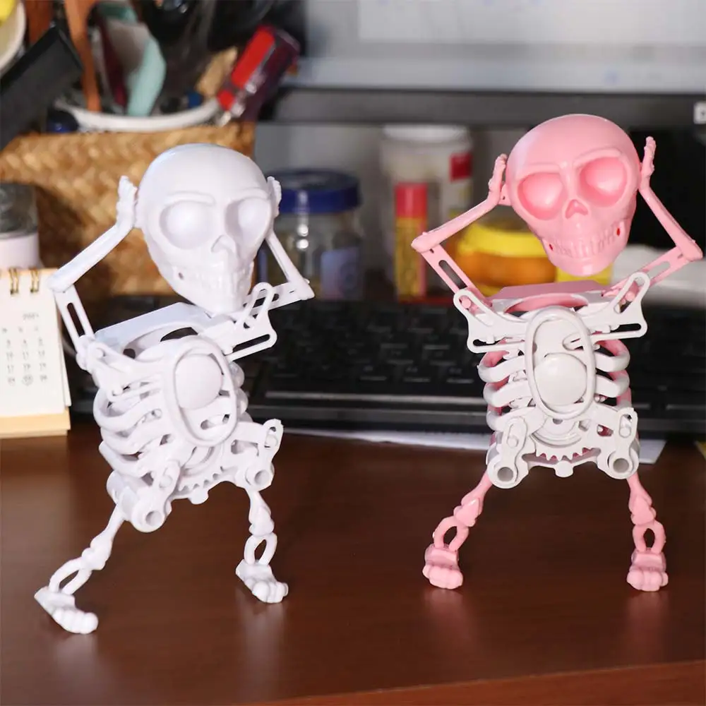 Brinquedo de Esqueleto Dançante de Plástico com Corda, Crânio Dançante 3D, Boneco de Crânio Balançante, Decoração Artesanal Flexível
