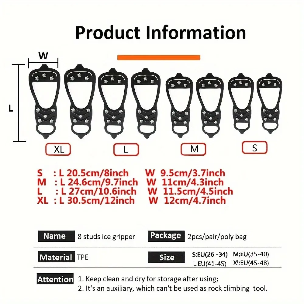 Anti-Slip Ice Cleats With 8 Teeth For Outdoor Activities, Winter Fishing And Walking On Snow Outdoor Mountaineering Camping