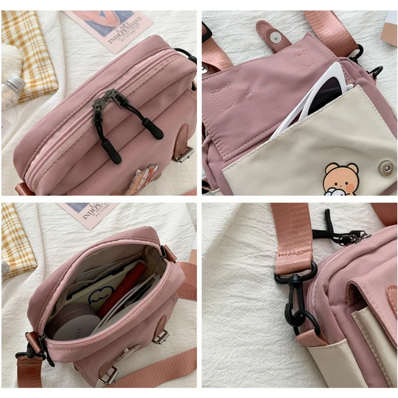 Cute Canvas Crossbody Female Student Korean Version One-shoulder Small Square Bag Multifunctional All-match Bags