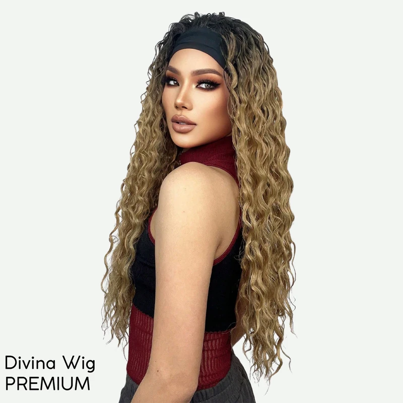 Curly Headband Wig Brown Blonde Heat Resistant Synthetic Hair Natural Look - view 5