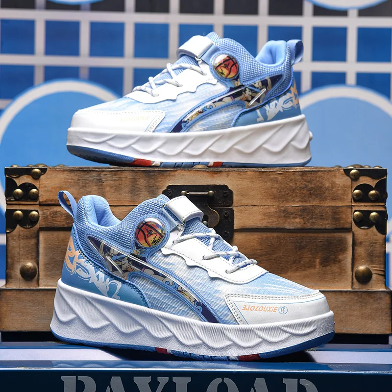 Youth New Roller Shoes Fashion Casual Semi Professional Outdoor Pulleys Boys Girls Parkour Deformation With 4 Wheels Skate Shoes
