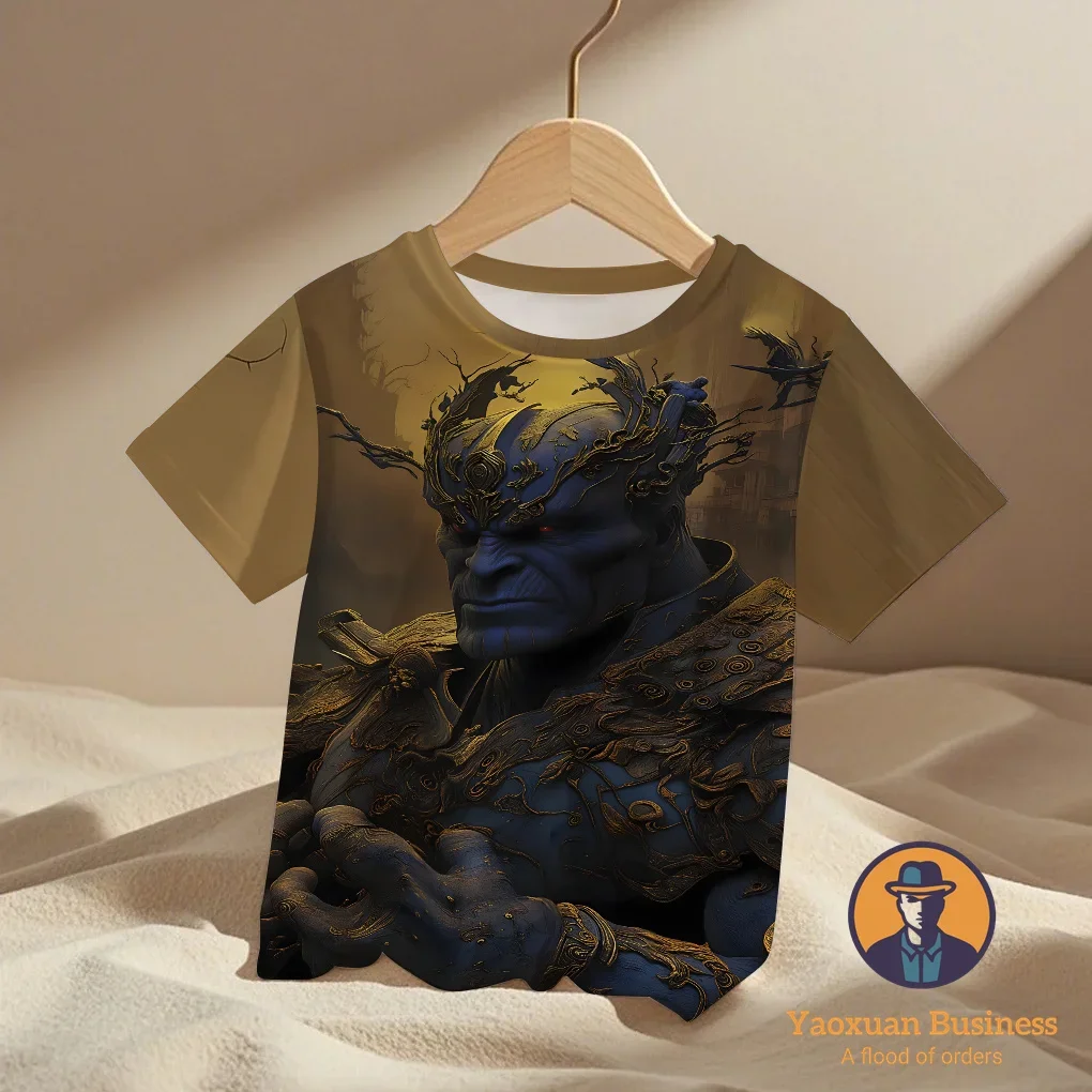 

Модная детская футболка с 3D мультяшным принтом «Мстители Танос» и 2022, крутая ветрозащитная летняя модная футболка с короткими рукавами для мальчиков и девочек