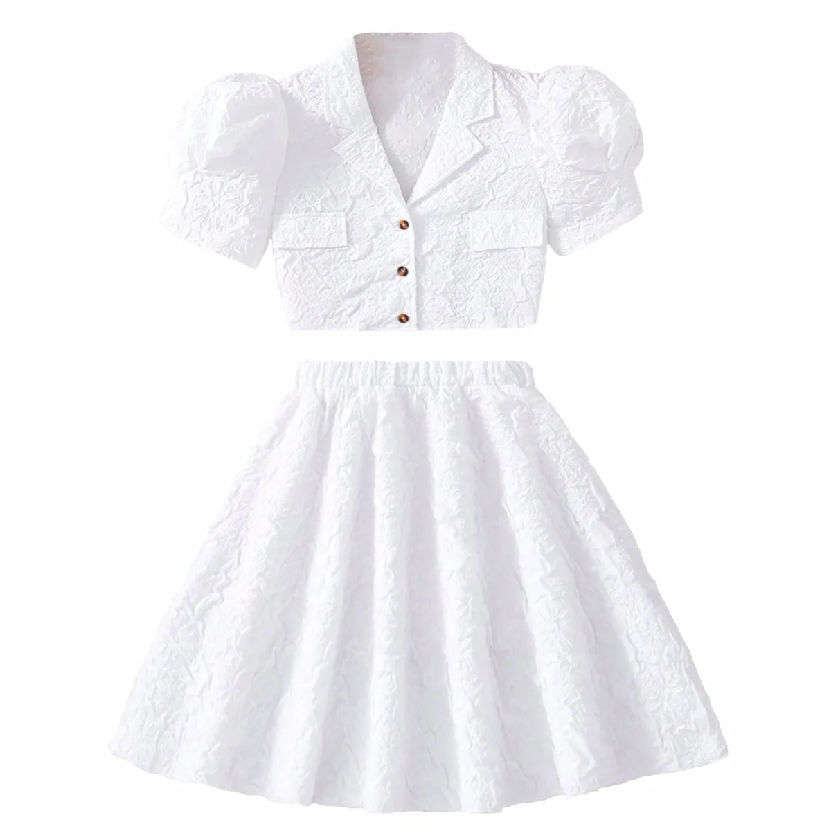 Fashion Girl Clothes Set Teenager Girl Suits Lace Elegant Top Shirt Jacket and Skirt Formal Plus Size Kids Clothing Children