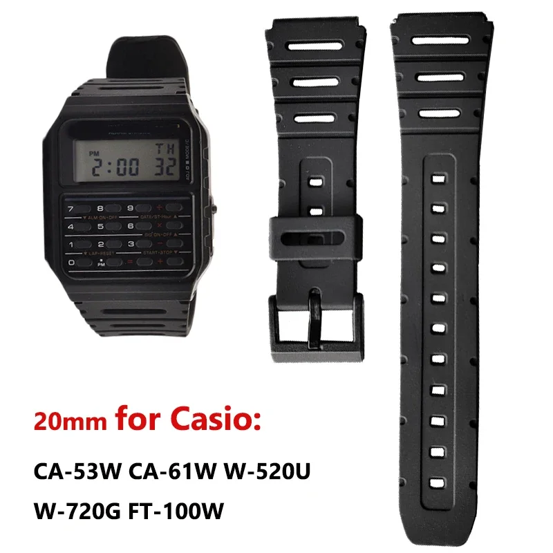 Silicone Watch Strap for Casio W-720 W-722 W-741 WL-100 CA-53 CA-61 for Calculator Watch Belt Rubber Wristband Sports Bracelet