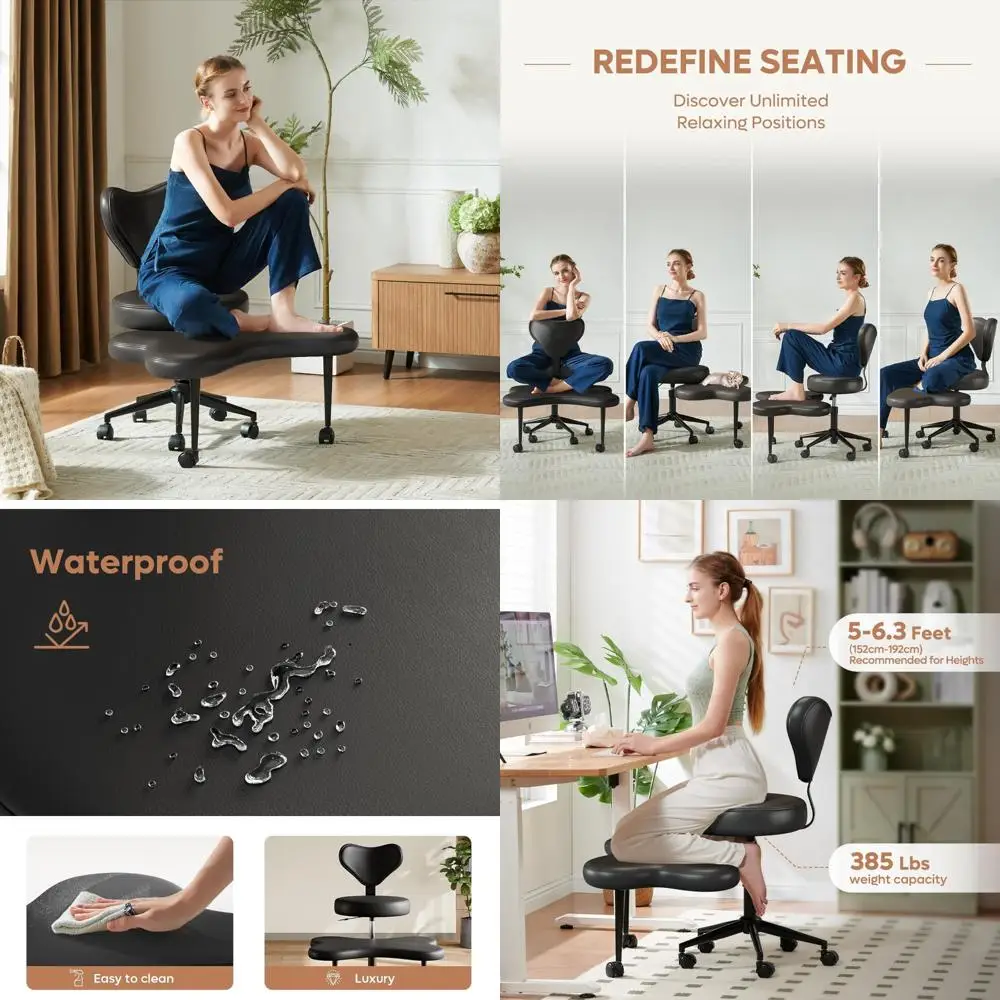 Height-Adjustable Cross-Legged Meditation Chair with 360° Swivel and Wheels for ADHD, Ergonomic Lumbar Support