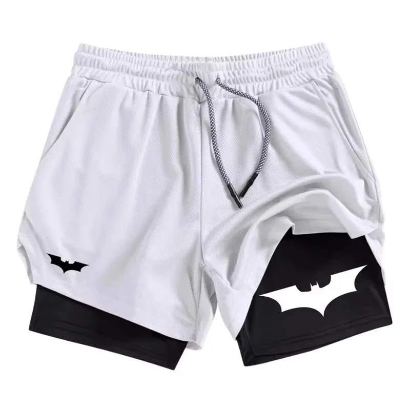Bat Print 2-in-1 Men's Sports Breathable Quick-Drying Summer Shorts with Phone Pocket Gym Workout Running Shorts Cycling Shorts