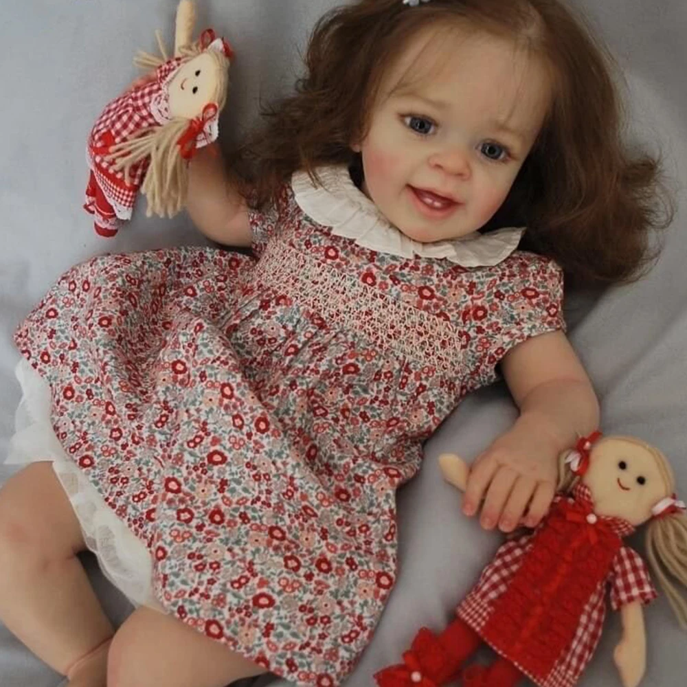 

60CM Already Finished Baby Doll Reborn Toddler Yannik Girl Lifelike Soft Touch with Long Curly Hair 3D Skin Dolls Gif