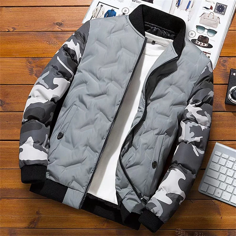 2024 nova jaqueta de beisebol masculina outono inverno outerwear roupas camuflagem bombardeiro casaco masculino acolchoado fino ajuste quente parkas tamanho grande