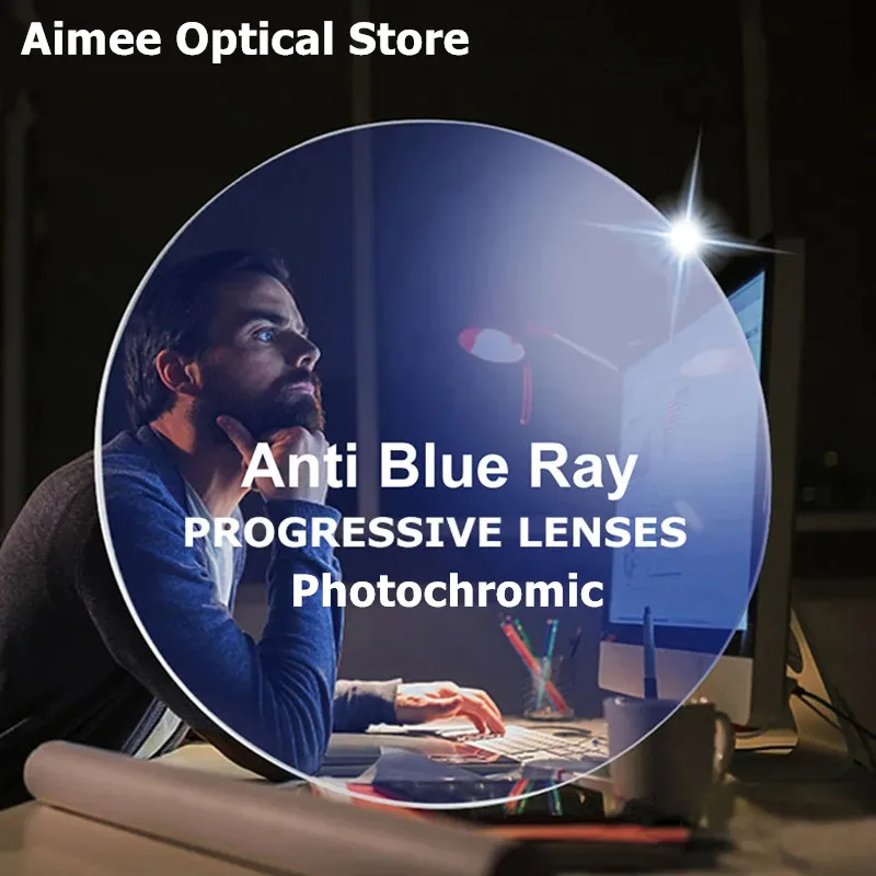 4 Times Hardness MR-8 1.56 1.61 1.67 Photochromic Progressive Anti-Blue Multifocal Reading Glasses Lenses See Far and Near Lense