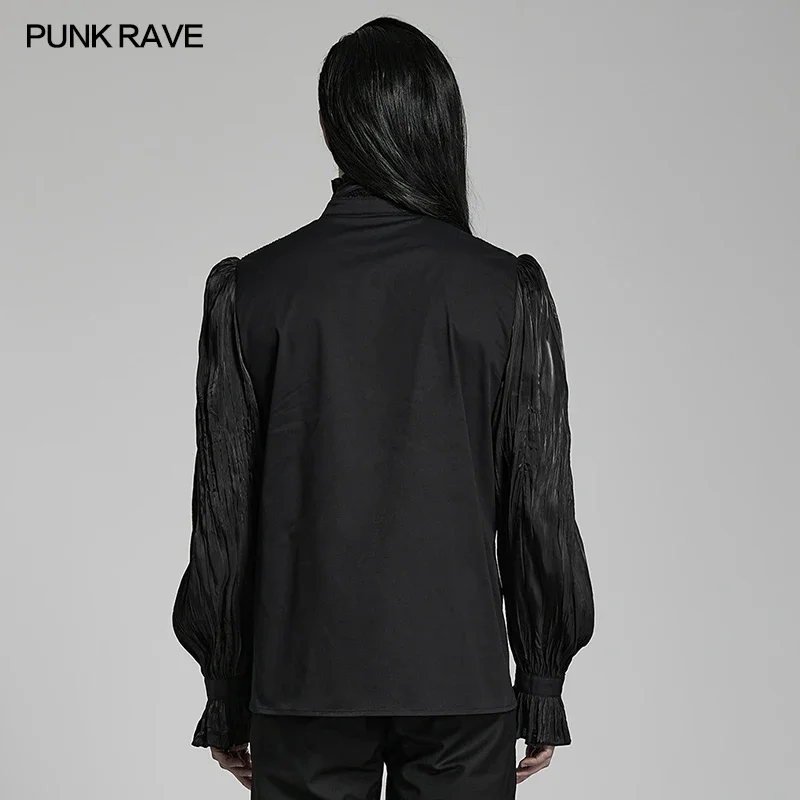 PUNK RAVE Men\'s Gothic Piranha Pattern Lantern Sleeve Velvet Shirt Gorgeous Party Loose Tops Spring/Autumn Shirts for Men