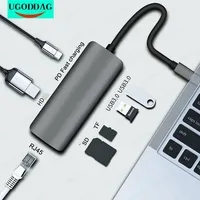 7 IN 1 USB C Hub Type-C To HDMI-Compatible RJ45 Gigabit Ethernet USB SD/TF Docking Station PD Fast Charging Adapter For Xiaomi