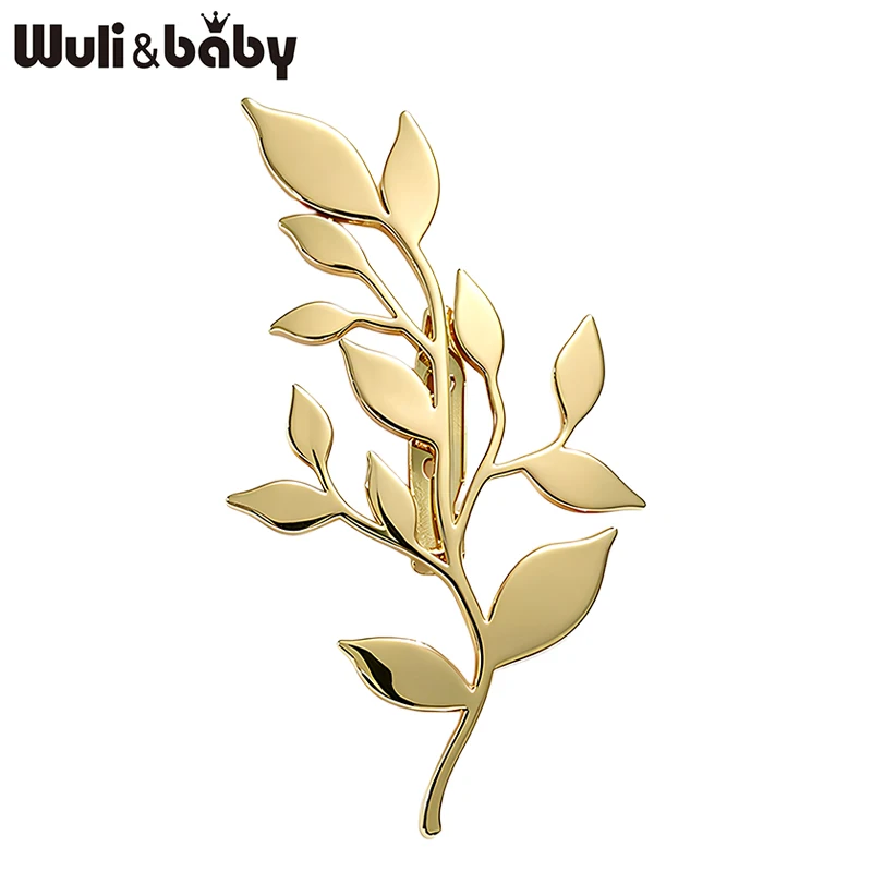 Броши Wuli&baby из нержавеющей стали в форме листьев для женщин, унисекс, 2 цвета, элегантные броши с цветами и растениями, броши для офиса и вечеринок, подарки