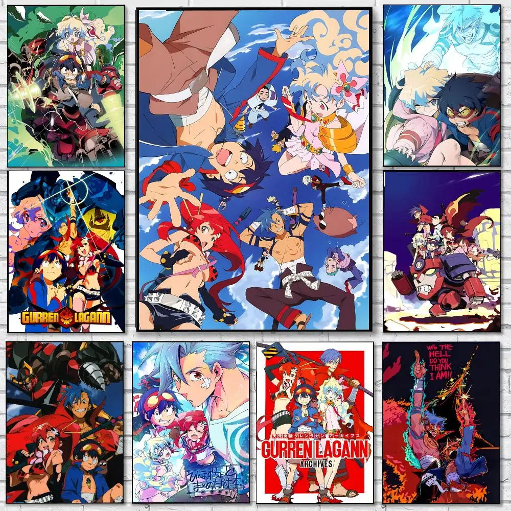 anime Gurren Lagann Poster Trendy Classic hot HD Self-Adhesive Waterproof Art Poster Room Decor New Arrival On Sale