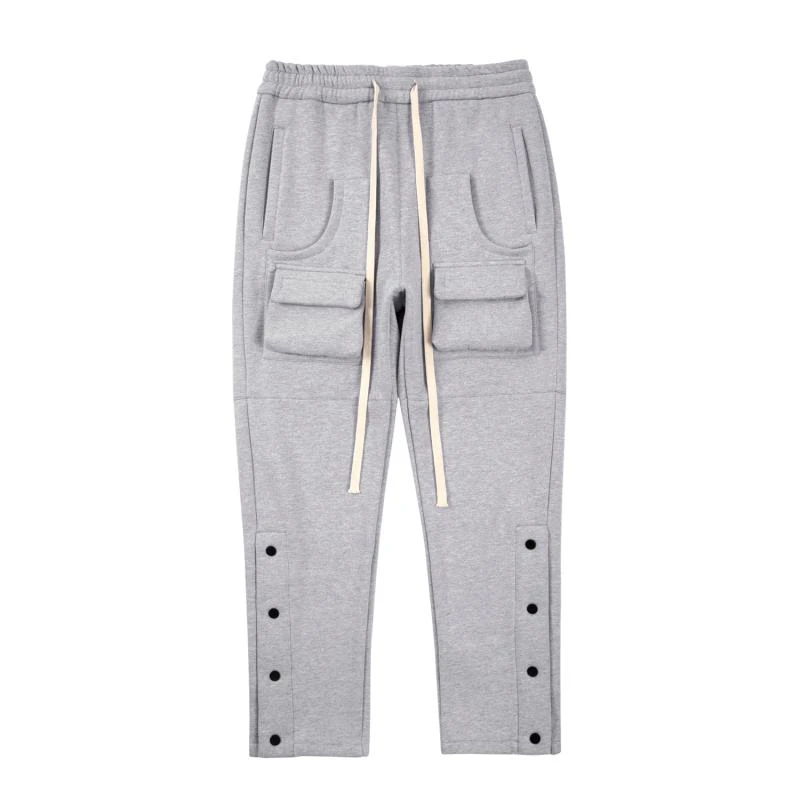 Mens High Street Loose Fit Elastic Waist Pants Winter Warm Fleece Pants Bottons Hip Hop Drawstring Sportwear Sweatpants Joggers