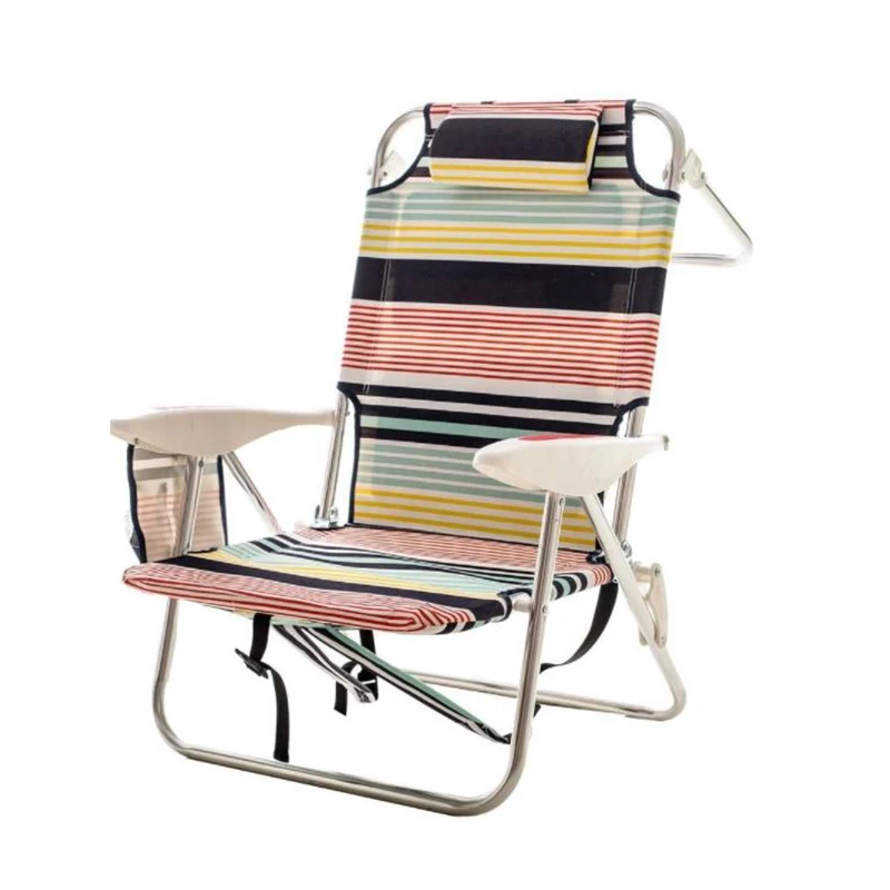 Wholesale Portable Folding Aluminum Beach Lounge Chair Stripes Backpack Beach Chair