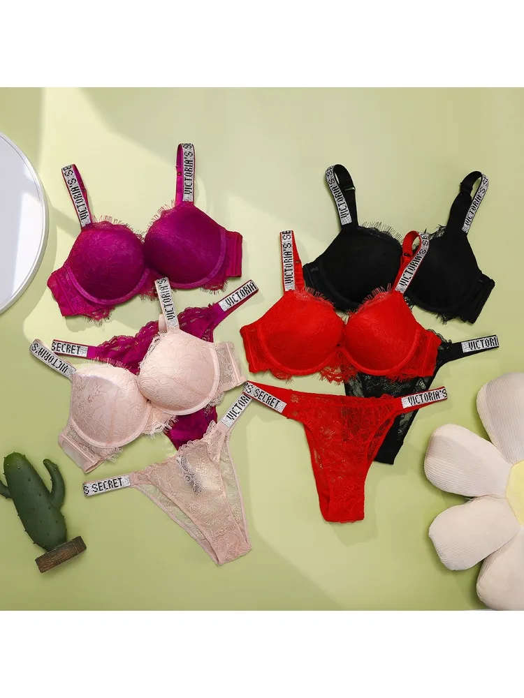 Neues sexy BH- und Slip-Set für Damen, bequeme Push-up-Shapewear, verstellbar gepolstert, gerafftes V-Spitzen-Lingerie-Set
