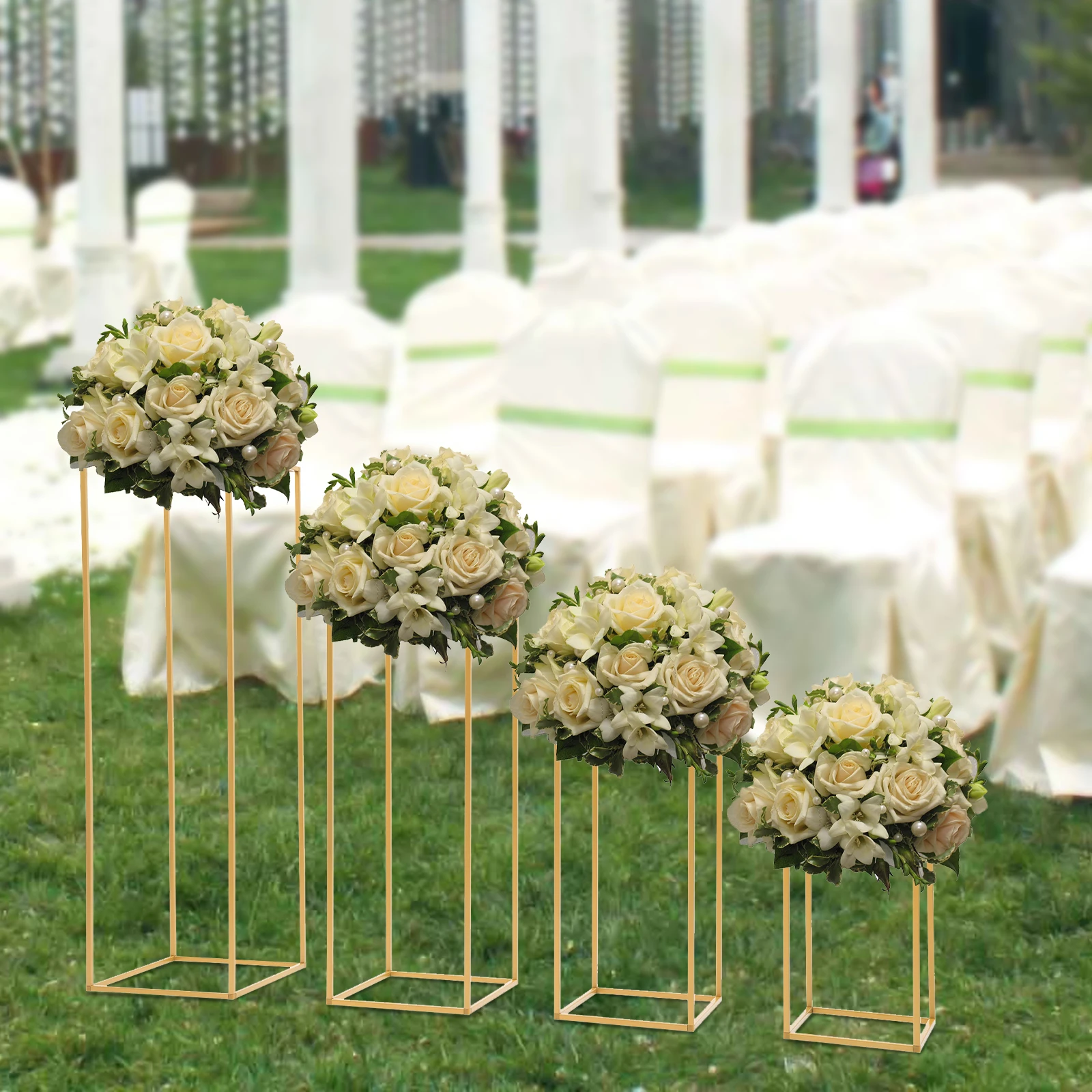 4Pcs Gold Wedding Flower Stand Set Tall Metal Flower Vase Flowers